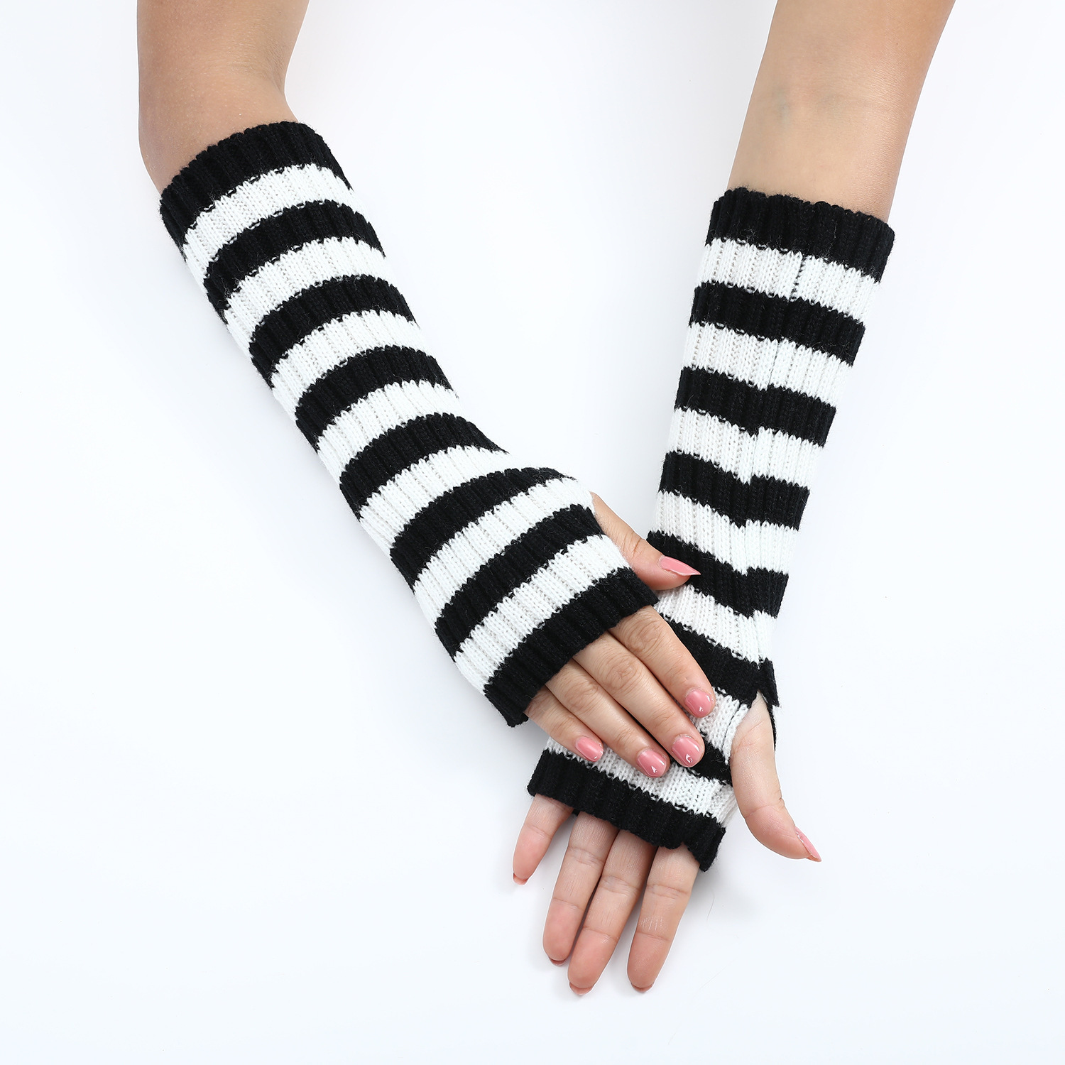 Полосатые безпальцевые нарукав – обзор и цена Fingerless Glove Knit